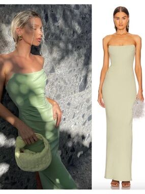 Michael Costello Strapless Maxi Dress in Light Sage Green